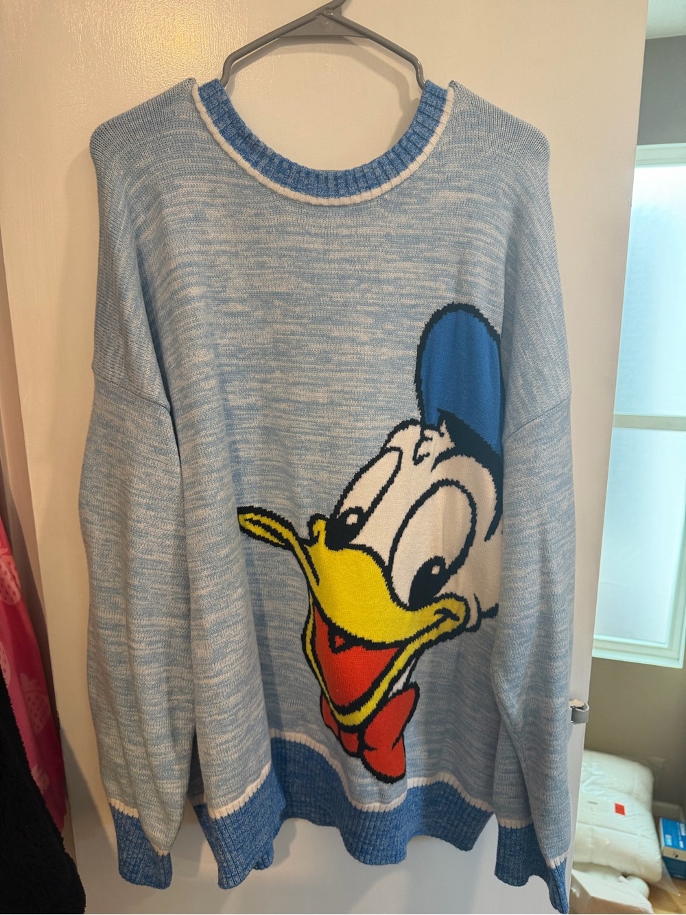 Disney Light Blue Donald Duck Crewneck Sweater with Yellow Beak